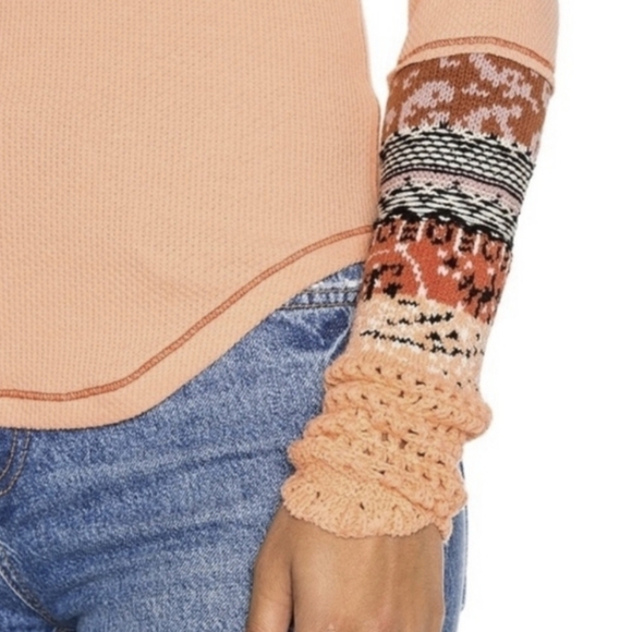 NWT Free People Mix Thermal Cuff Long Sleeve Top Y2K women boho - Picture 4 of 13